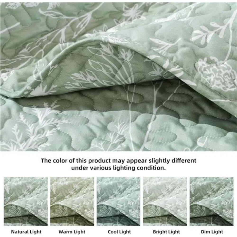 Quilts Queen Size Sage Green Quilt Botanical with Floral Pattern
